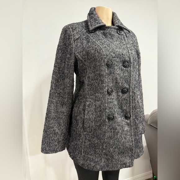 London Fog Black/Gray/White Double-Breasted Pea Coat Size Large - Picture 3 of 7